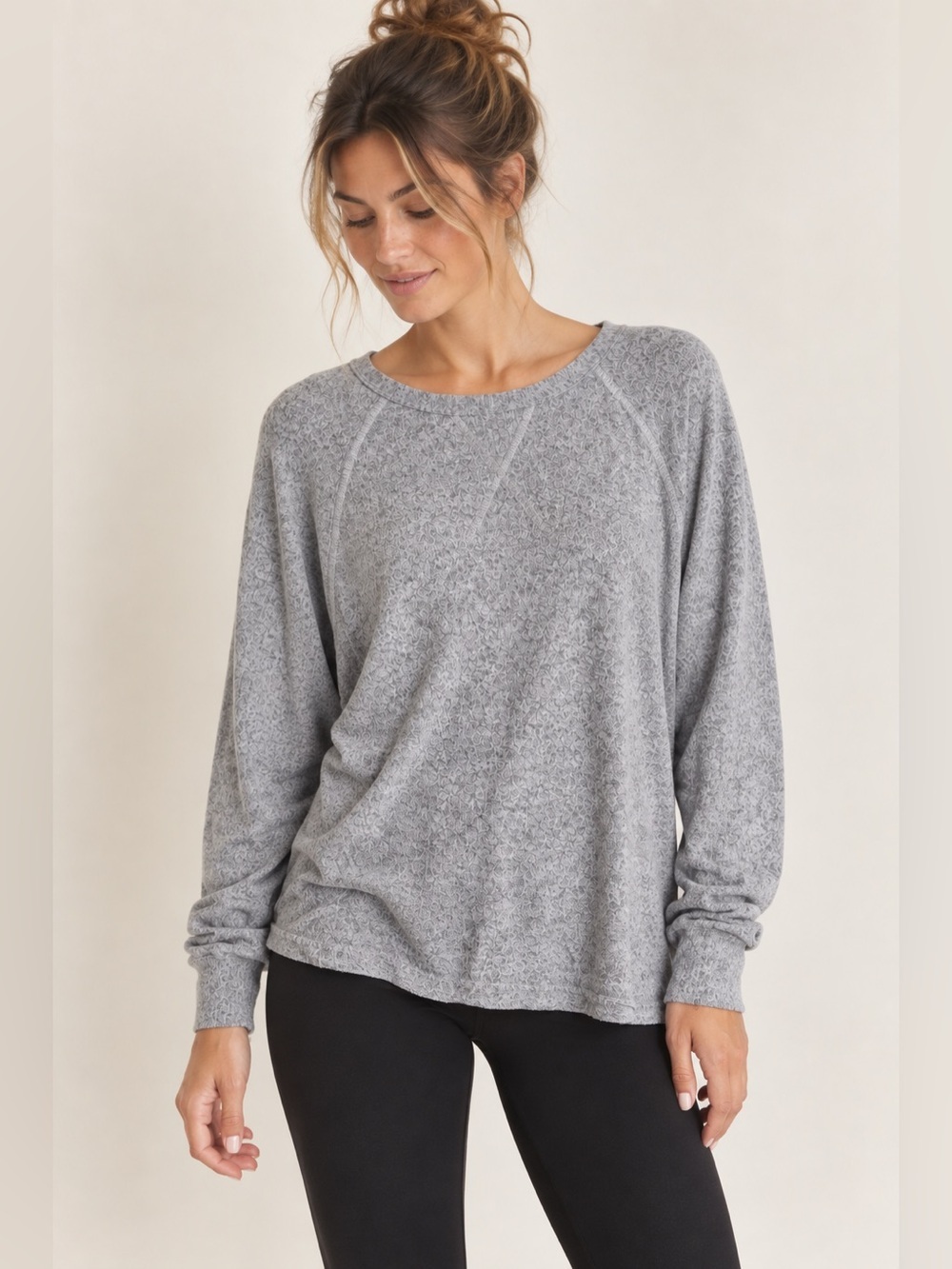 Joah Brown Hacci Knit Slouchy Long Sleeve Top Gray M/L